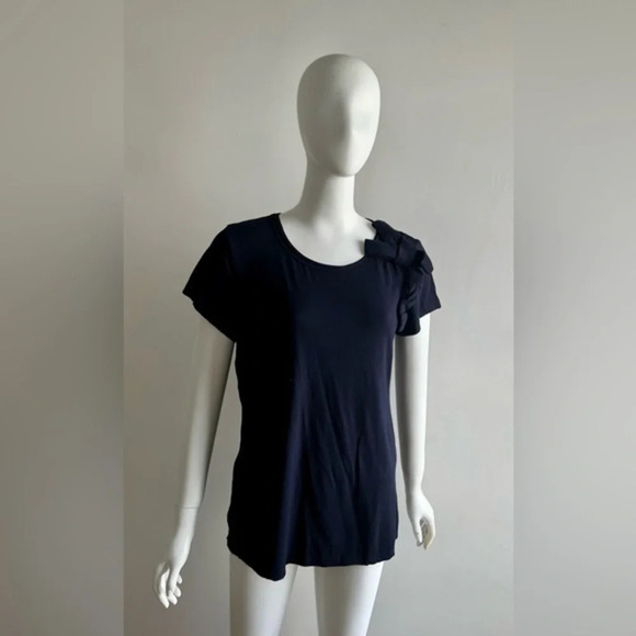 Adrienne Vittadini Tops - Adrienne Vittadini Womens Large Top Dark Blue  Short Sleeve Bow Details NWOT